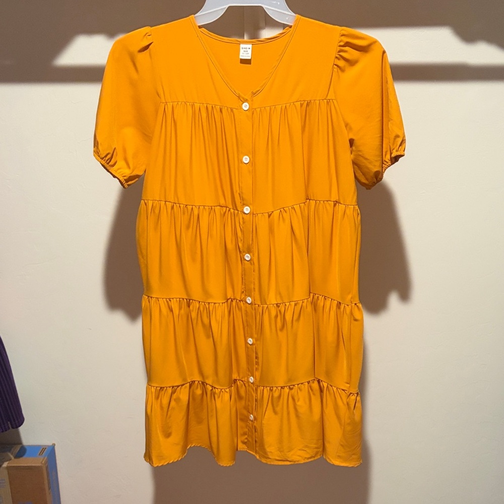 SHEIN Bright Mustard Yellow V-Neck Top